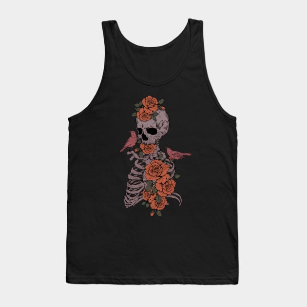 Floral Skeleton and birds Tank Top by Jess Adams